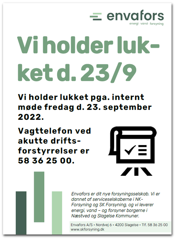 Infoplakat om lukket på Envaforsdagen d. 23. september 2022 - SK-regi